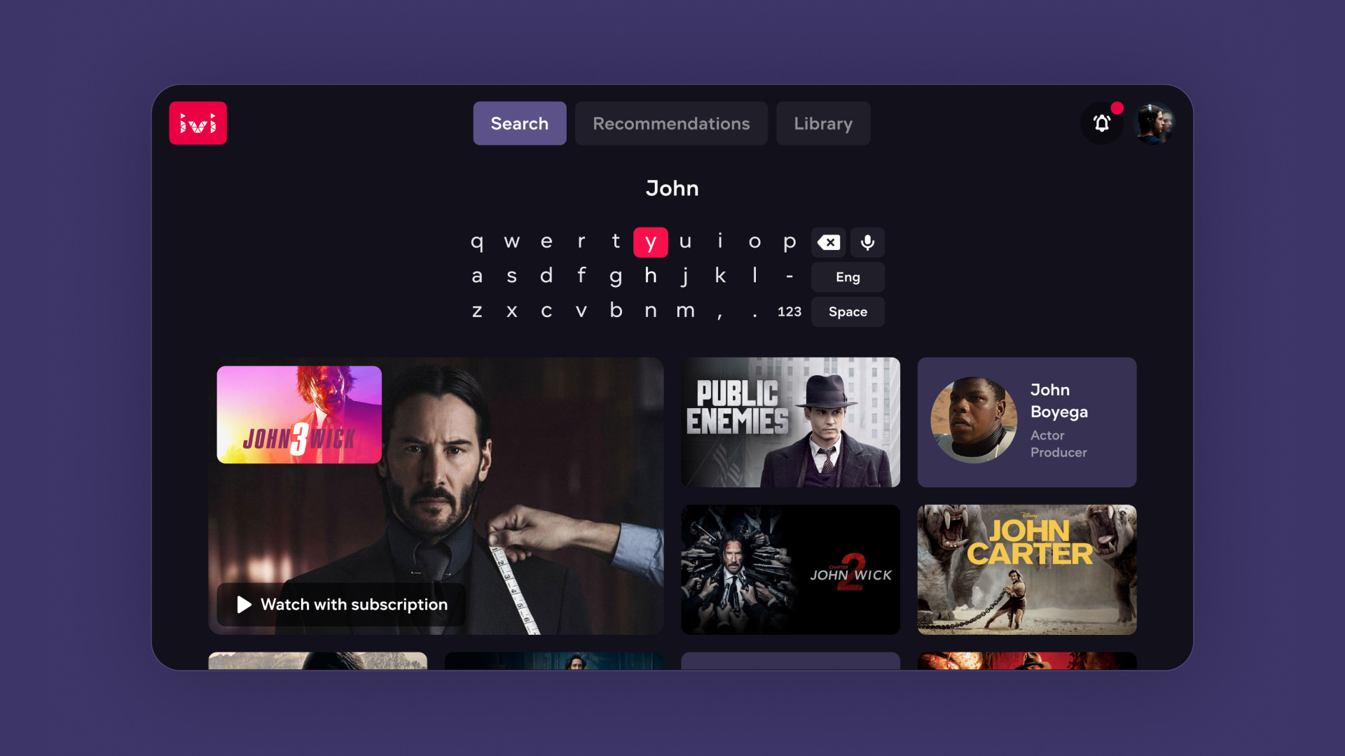 New multiplatform content search (shown example: search for TV)